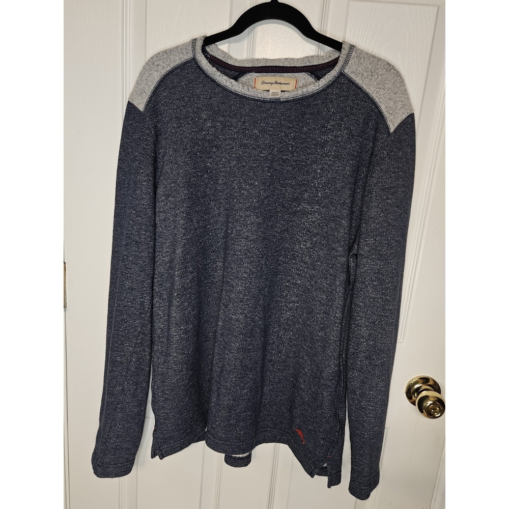 Tommy Bahama Mens Fleece Lounge Sweatshirt Two Tone Grey Blue Crewneck Size L